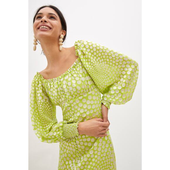 New Anthropologie EXQUISE Meryl Long Sleeve Midi Dress $218 MEDIUM Light Green - Picture 2 of 3